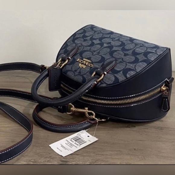 COACH Sydney Satchel Crossbody CH140 Signature Blue Denim Chambray AUTHENTC New! - Picture 4 of 8